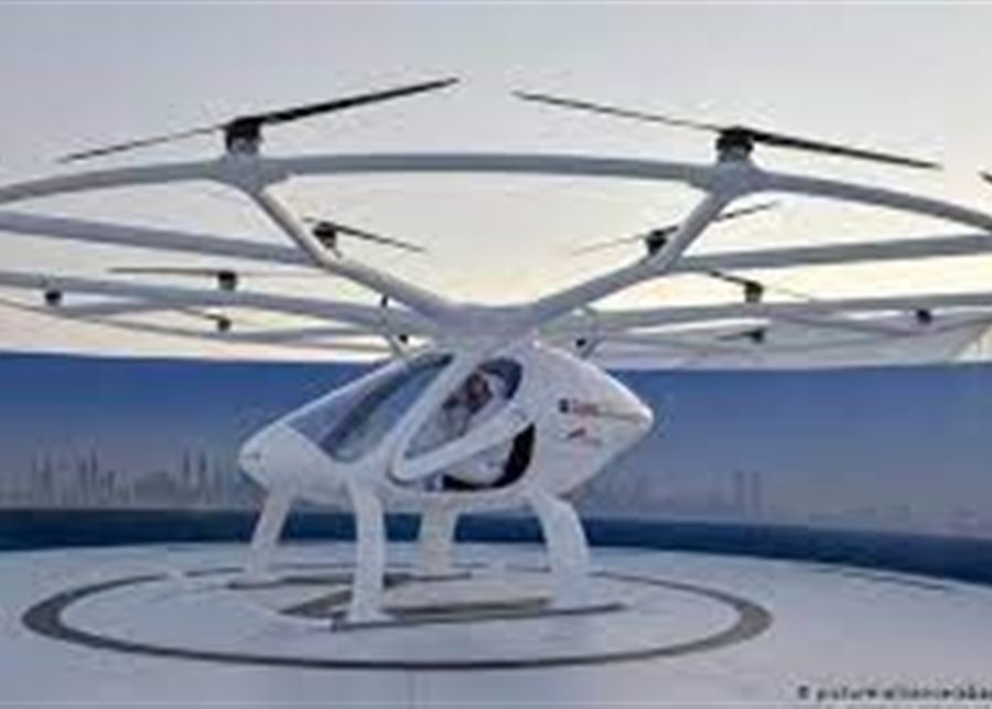 A prototype of German aviation startup Volocopter's electric air taxi went on display at Rome's Fiumicino Airport, as they hope the public will be able to travel on the battery-powered passenger aircraft by 2024 